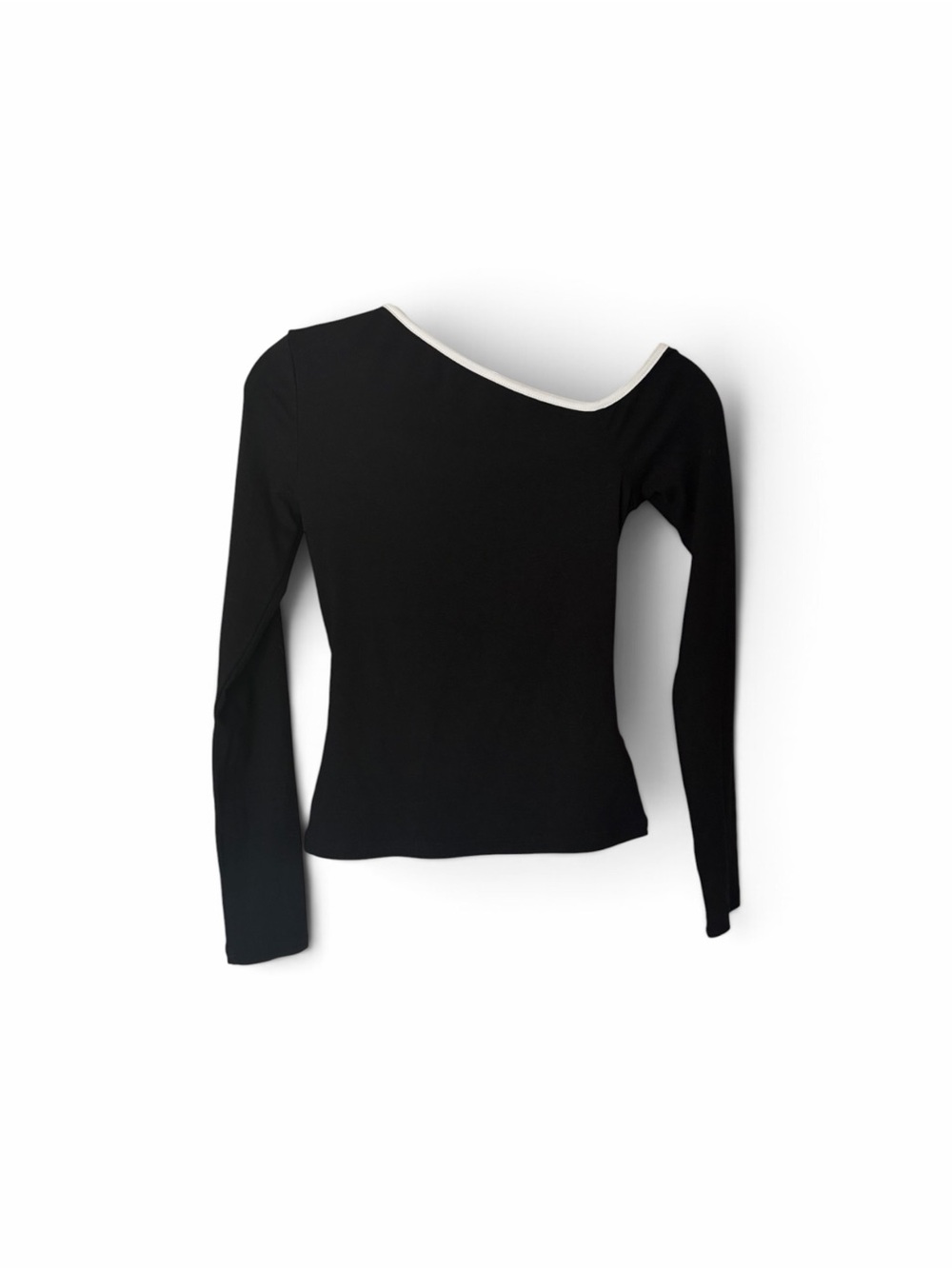 Commense Black Off-Shoulder Long Sleeve Top with White Trim S NWT